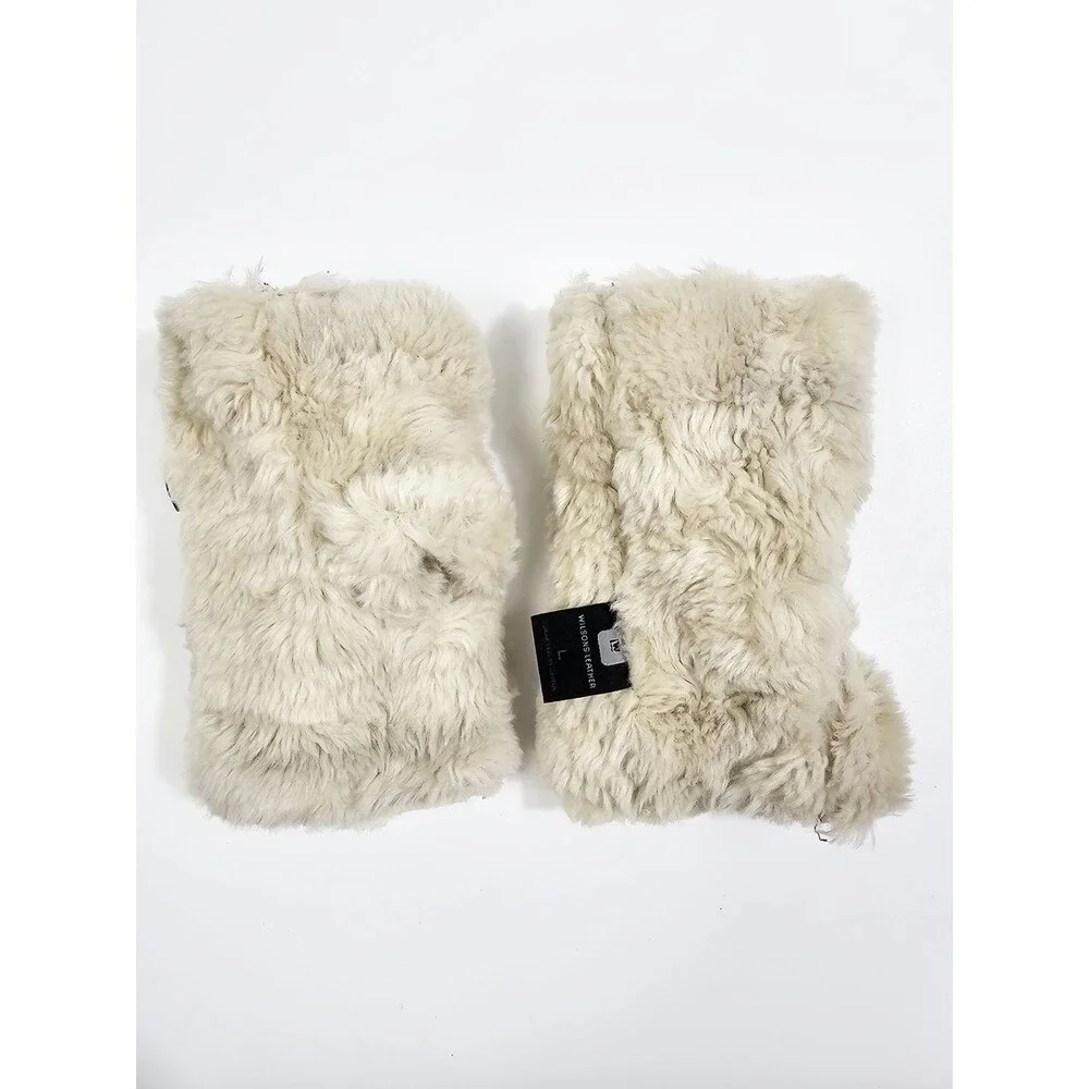 Wilsons Leather Large Tan Suede Leather Fingerless Mittens Gloves